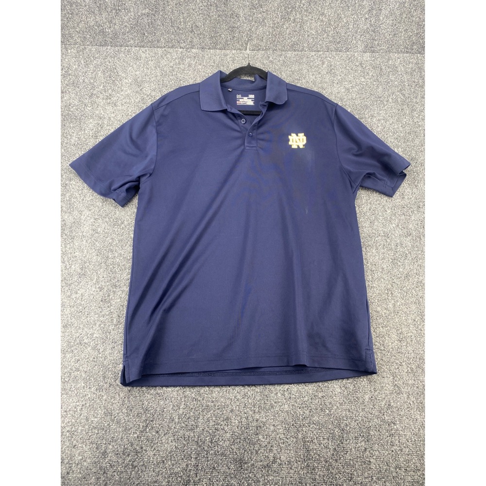 Under Armour Notre Dame Fighting Irish Polo Shirt Mens Large Navy Blue HeatGear